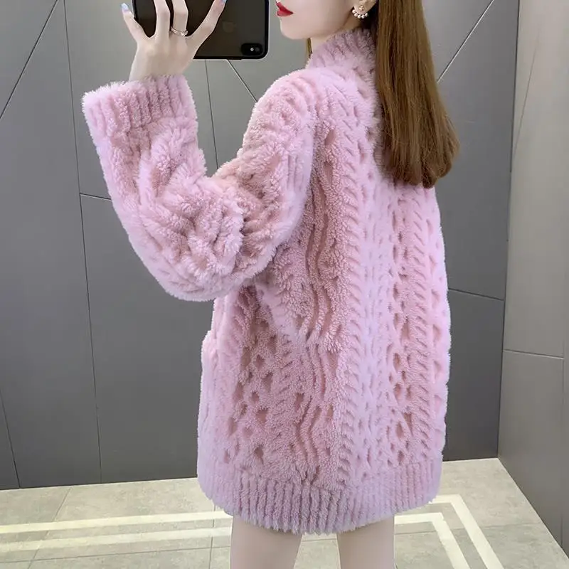 Women Real Fur Coat Winter Jacket Oversize Female Loose V-neck Blends Streetwear Natural Wool High Quality  Outerwear G151