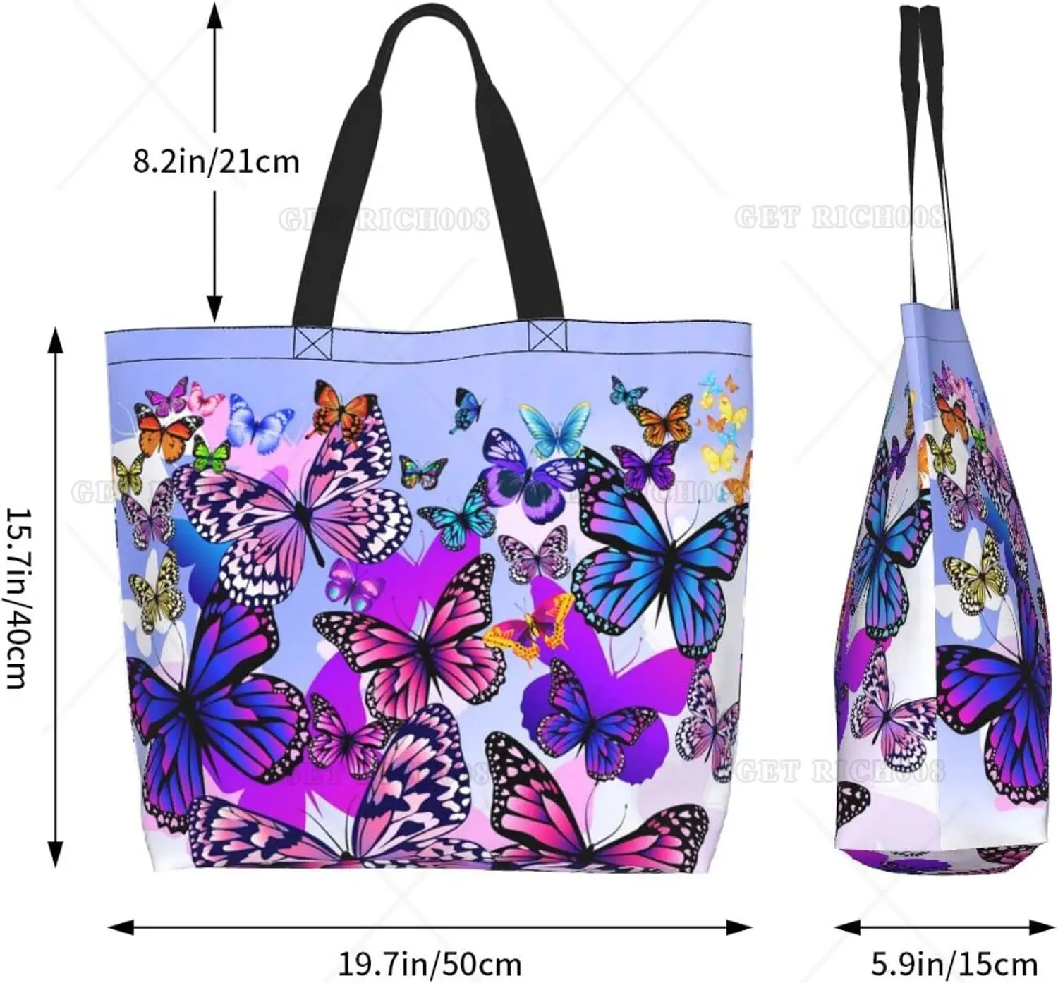 Sac fourre-tout papillon coloré pour femme, sac à main décontracté initié, réutilisable, shopping, voyage, sac d'épicerie, violet, cadeaux fourre-tout