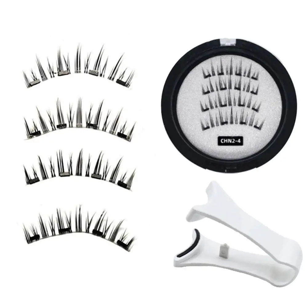 Pestañas postizas magnéticas 3D, extensiones de pestañas de visón Natural reutilizables hechas a mano, herramientas de maquillaje con pinzas, 2 pares, 4