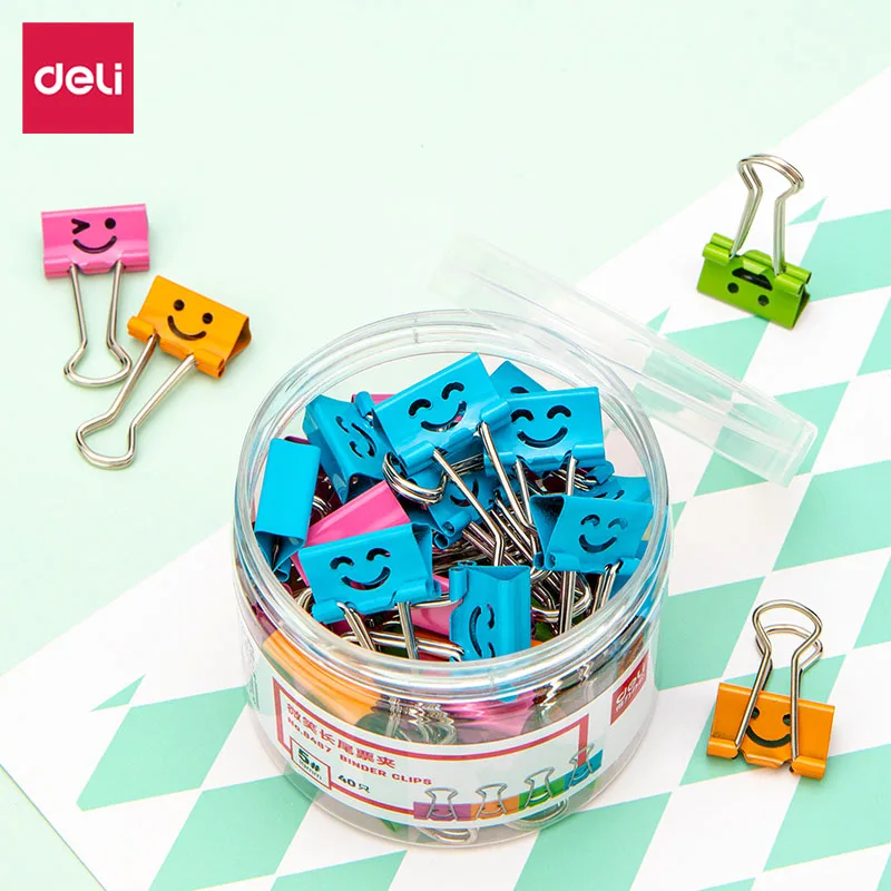 Deli Metall Binder Clips Rohr Verpackung Farbe Büroklammern rosa blau grün gelb Dokument Datei Binder Bürobedarf 8487