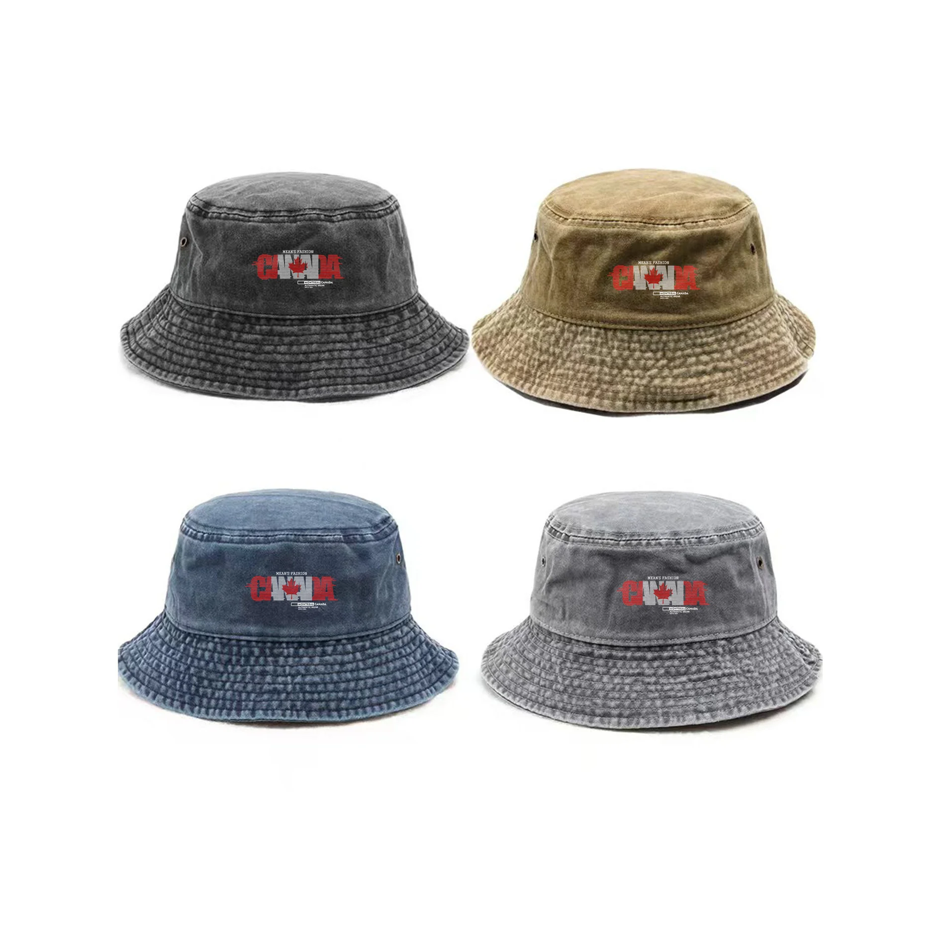 A Stylish Fisherman'S Hat Featuring a Maple Leaf Pattern And Adjustable Snap, in Mixed Colors, Suitable for Both Men And Women,