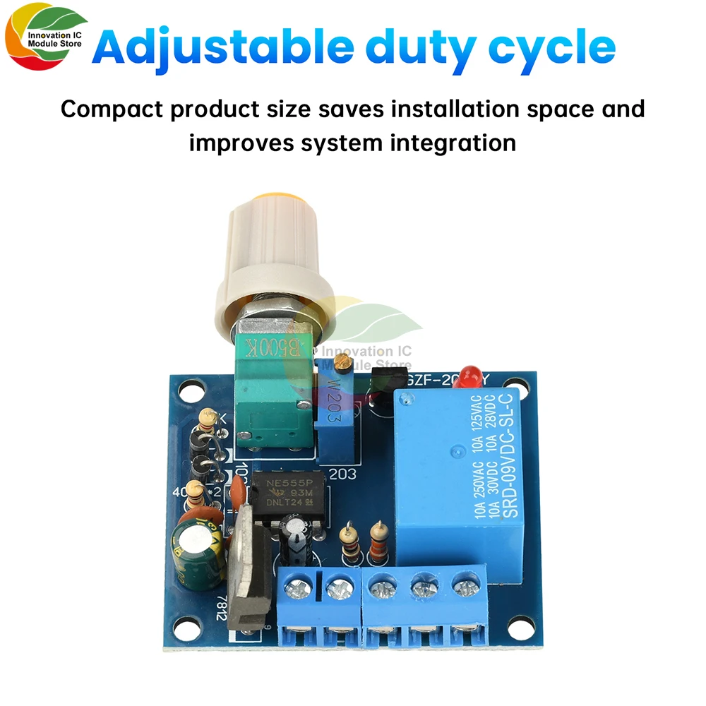 

10A Adjustable Frequency Relay Switch with Mixing & Flashing Control for Motors, Lights 1-8Hz, Duty Cycle