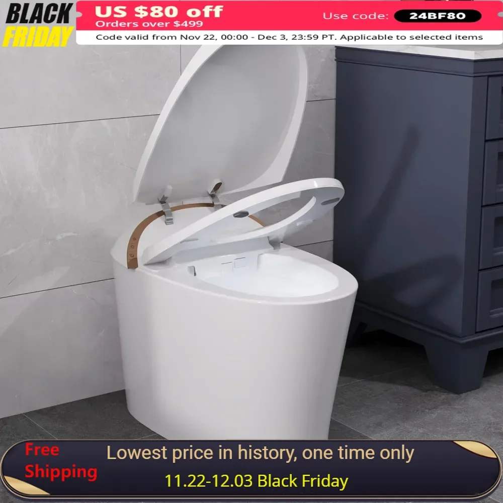 Smart Toilet with Auto/Blackout Flush, Tankless Toilet, Adjustable Heated Seat, Bidet Toile