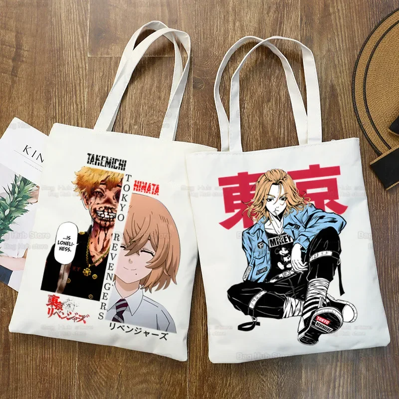 Tokyo Revengers Sano Manjiro Hinata Anime Handbags Cloth Canvas Tote Bag Shopping Women Eco Shoulder Shopper Bags Bolsas De Tela