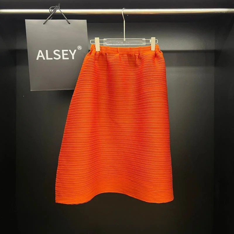 Woman Clothing Miyake Solid Color Pleated Elegant Skirt Female Elastic Waist Fashion Color Swing Loose Joker Temperament Skirt