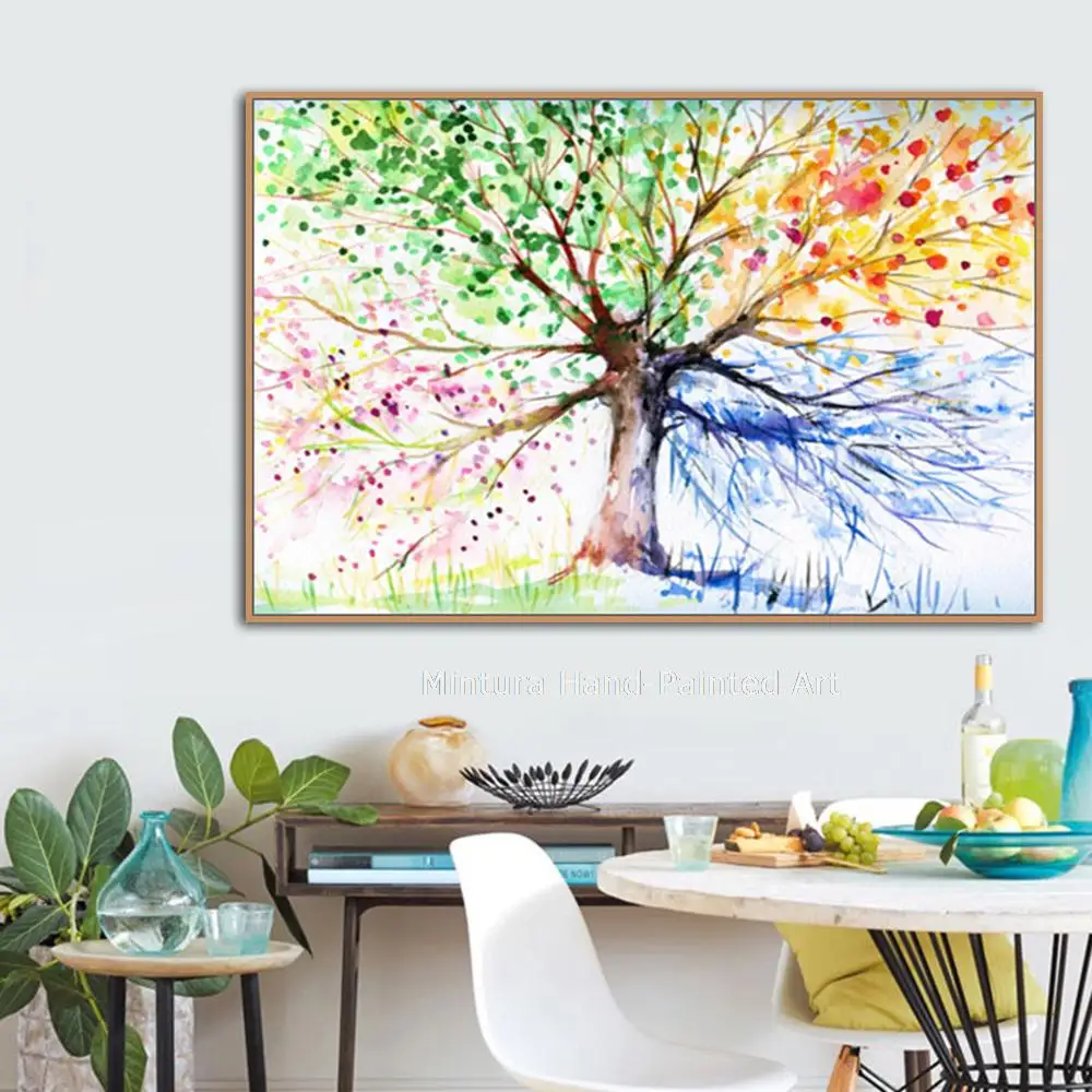 Handpainted Oil Painting On Canvas HandmadeModern Landscape Color Life Tree Arbor Vitae Wall Art Picture Living Room Home Decor