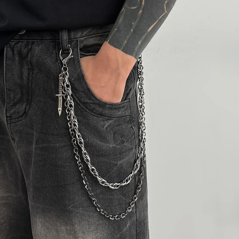 Men's dark style pendant trouser chain, trendy punk niche jean hanging ornament, cross-border waist chain accessory