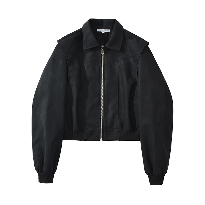 

YENKYE куртка-бомбер из искусственной кожи для женщин, свободная черная крутая верхняя одежда с длинными рукавами и воротником с лацканами