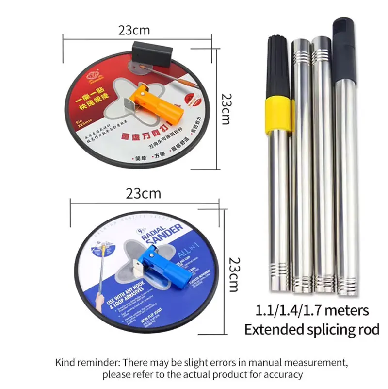 9 Inch Drywall Sander with Extension Pole for Wall Cleaning and Polishing 360 Circular Radial Sander with LED Light for Dry Wall