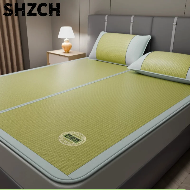Foldable Straw Summer Mat, Breathable Cooling Bed Sheet for Home, Thickened 3-Piece Mattress Cover for Comfortable Sleep