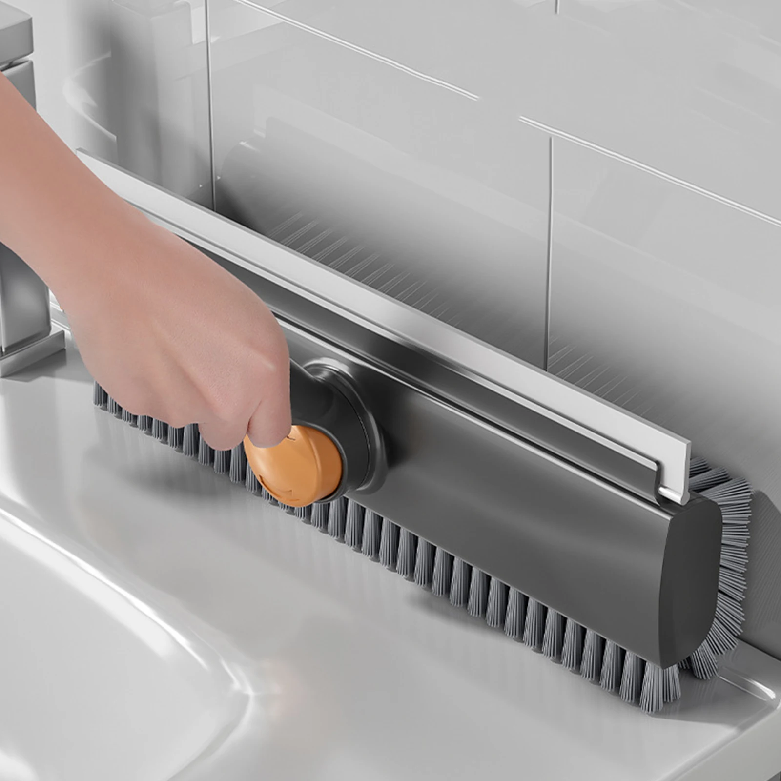 

3 in 1 Stiff Bristle Floor Scrubber Brush with Long Handle with Squeegee and Tweezer for Cleaning Bathroom Patio Garage Kitchen