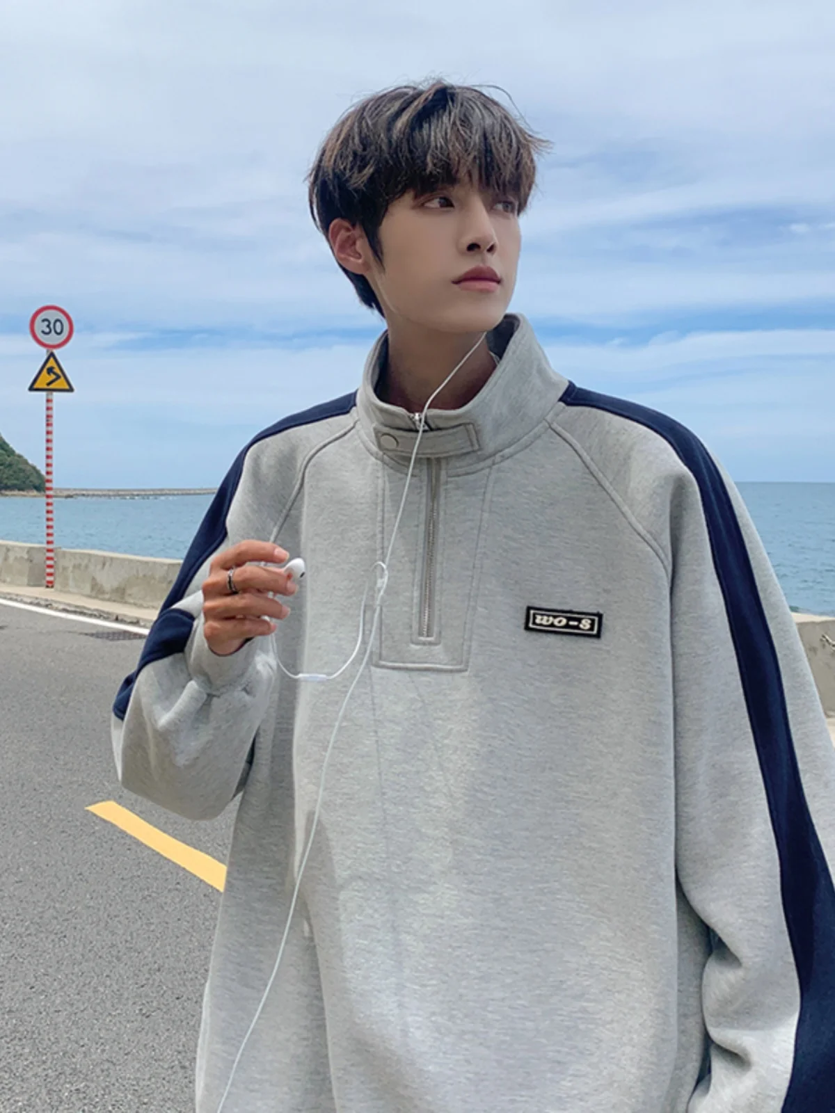 

Мужская толстовка в американском ретро-стиле с воротником-стойкой, весна-осень, модный бренд Haome, высококачественная, с цветными вставками