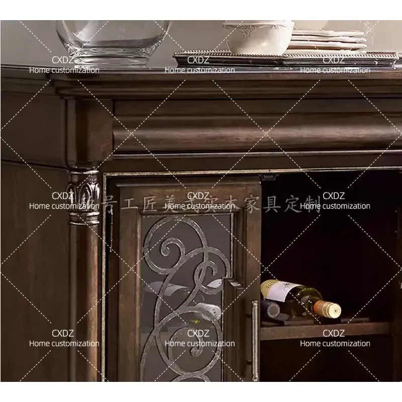 Rural Neoclassical Retro Birch Solid Wood Dining Side Cabinet Tea Storage Locker Cupboard Wine Cabinet