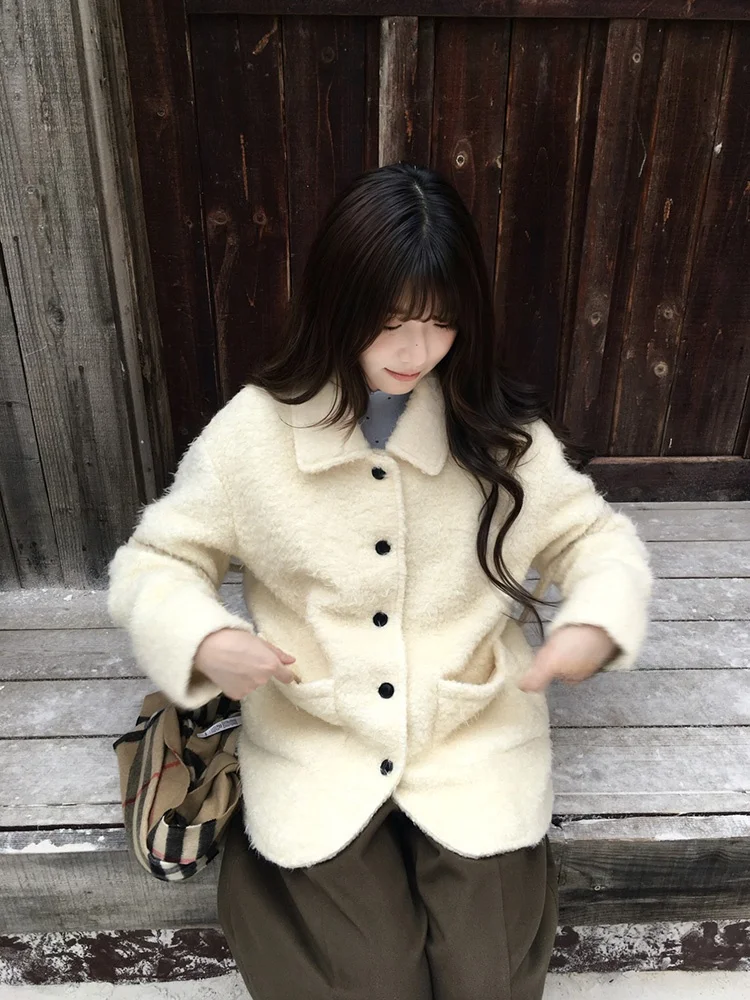 

Зимнее белое пальто VOUSALME из овечьего меха, женское, повседневное, свободного кроя, с эффектом высококачественного хлопка, для повседневной носки, удлиненное