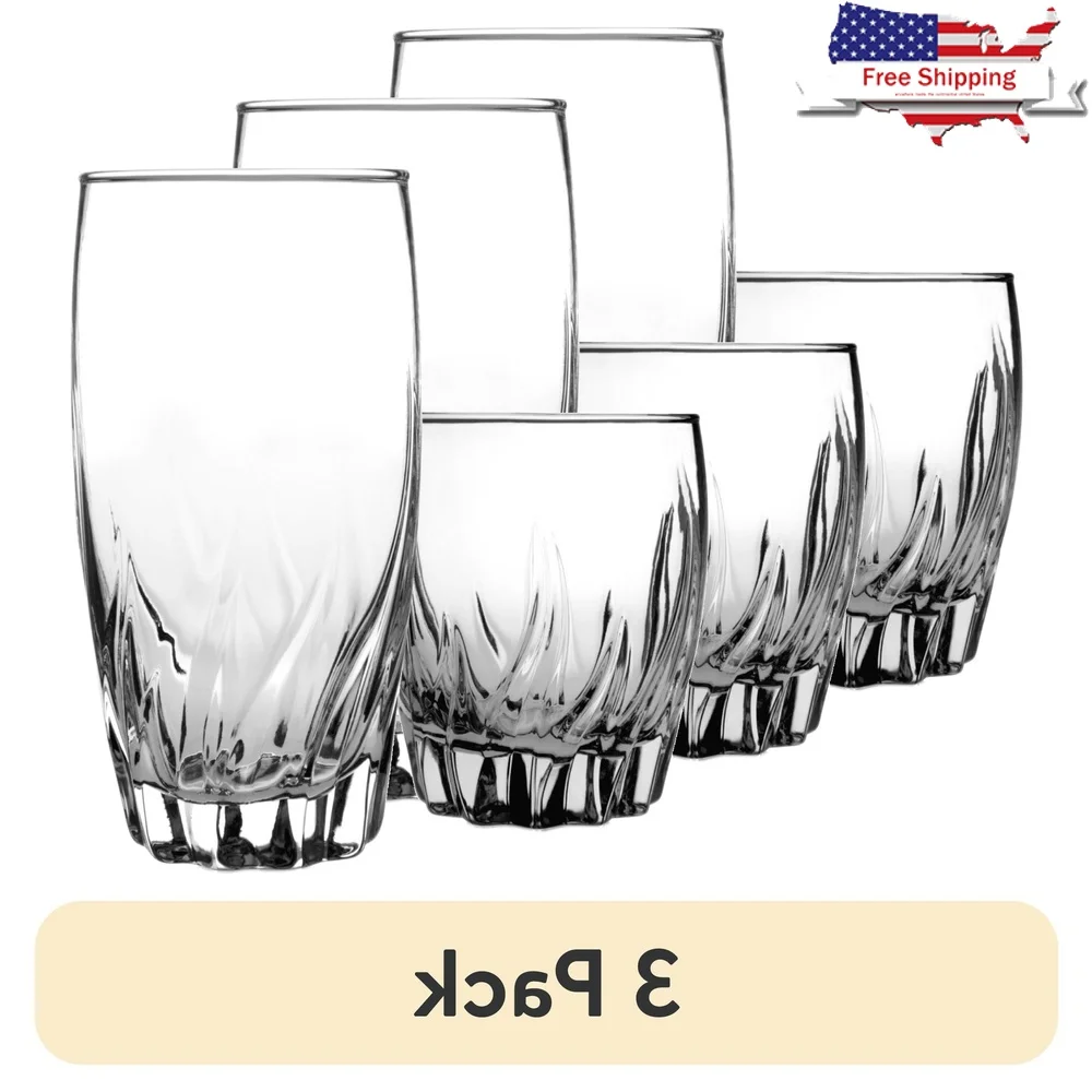 

12 Piece Clear Drinking Glasses Set 16oz Highball 12oz Rocks Durable Dishwasher Safe Drinkware Perfect Home Bar Gifts