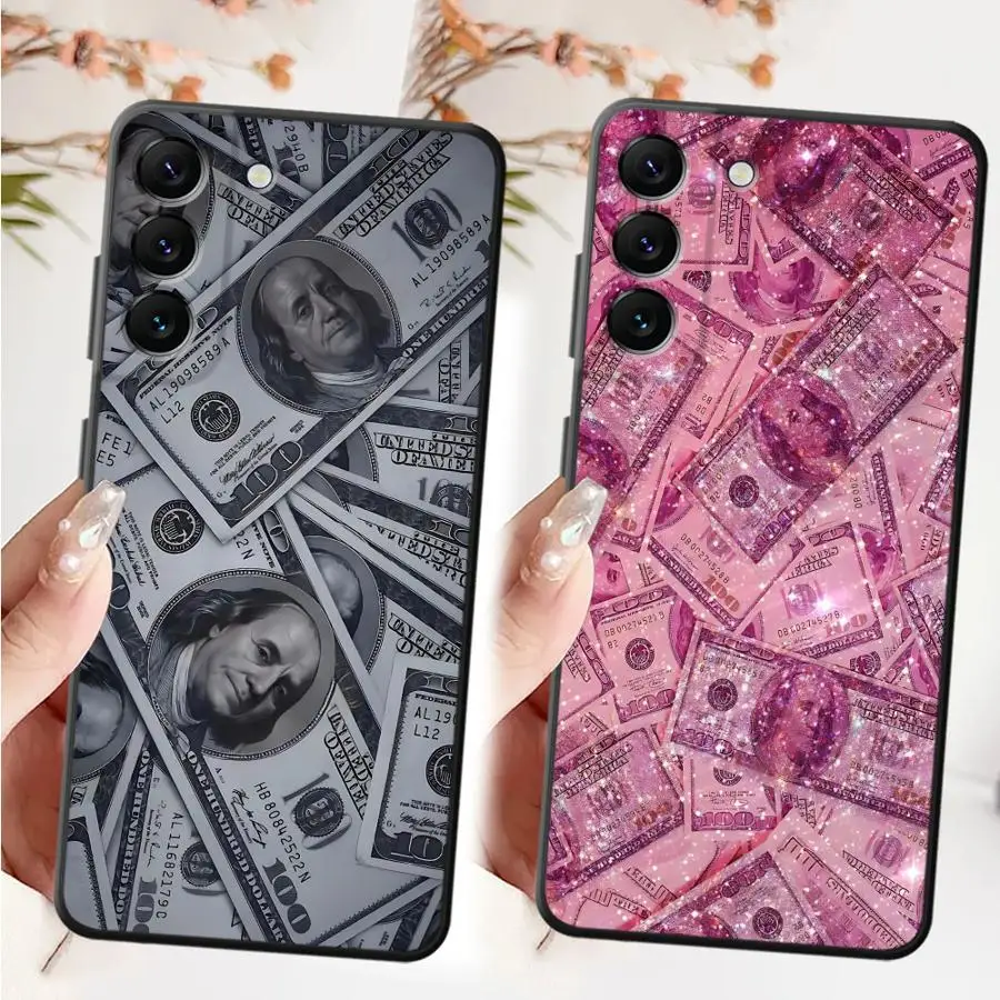 Pink Dollar Full Case for Samsung Galaxy A05 A06 A50 A70 A20 A13 A30 A15 A04 A10 A12 A40 A16 A17 Black Soft Phone Cover