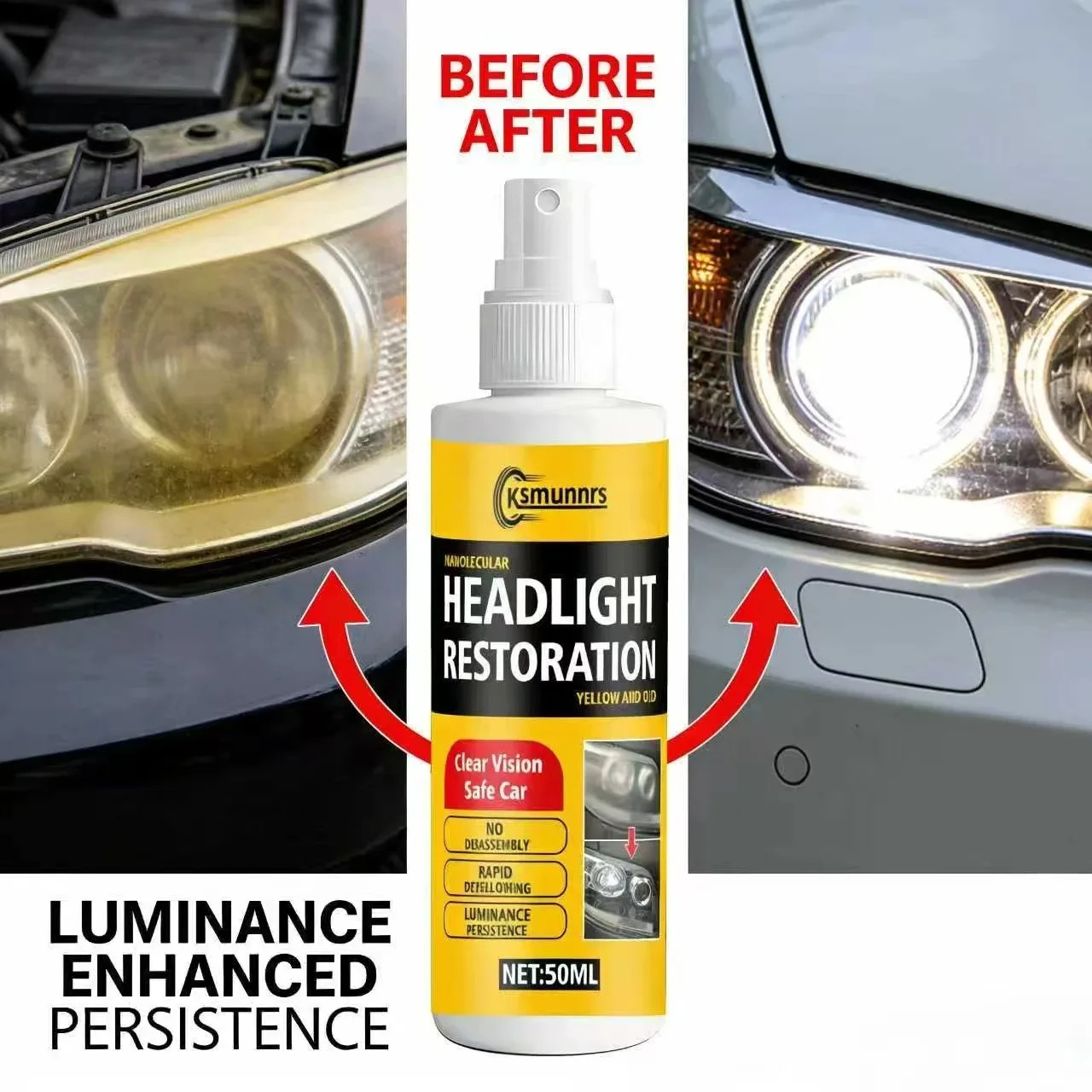 Headlight Lens Restoration Kit Bright Fluid for Removing Yellowing And Oxidation Quick Shine Recovery Auto Lighting Enhancement