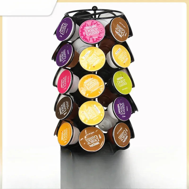 Rotatable Coffee Capsules Pod Dolce Gusto Coffee Holder 35 Cup Tower Stand Pod K Cup Stand Black Display Capsule Rack