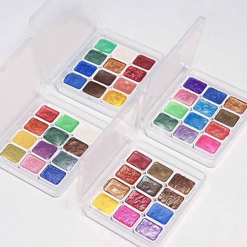 1ml 12-color Pigment Manual Solid Watercolor Paints Set Art Nail Painting Decoration Watercolor Painting Creative Art Supplies