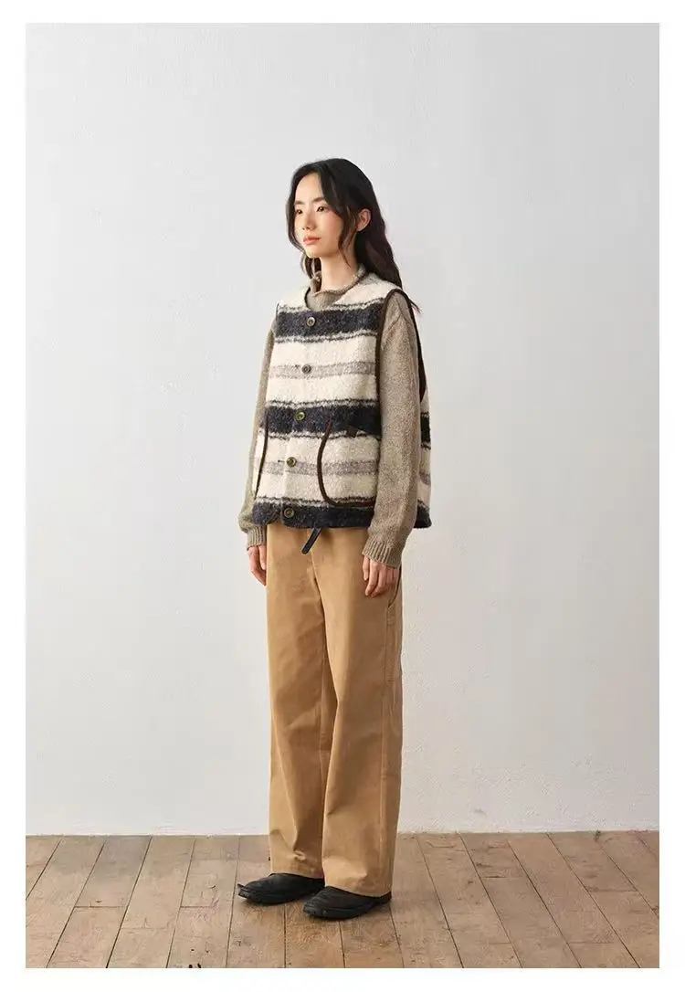 

Vests Waistcoats Thick Womens Sleeveless Autumn Patchwork Baggy School Academia Layered Preppy Relaxed Contrasting Campus Trendy