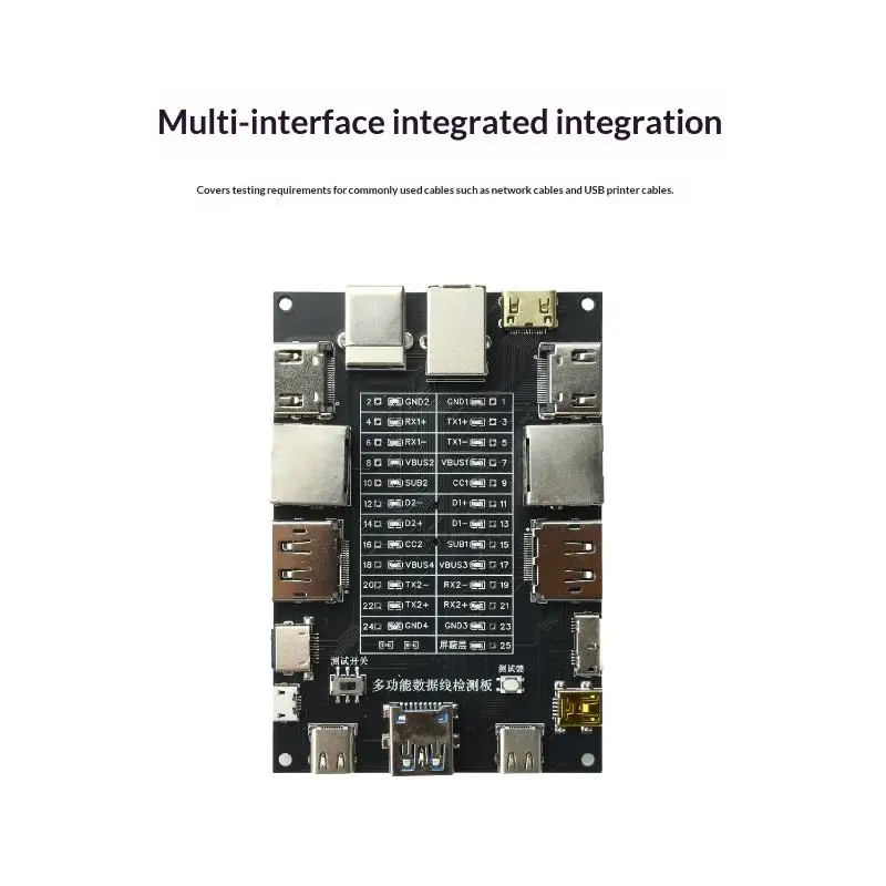 USB Data Cable Tester Type-C Type-B Micro Short Circuit Switch Test Board Ethernet Line Detection Module Built-in CR1220 Batter