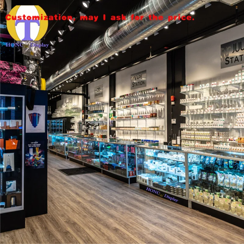 

custom.Whole Store Slatwall Bracket Glass Shelf Tall Retail Show LED Lighting Silver Smoke Shop Display Fixture