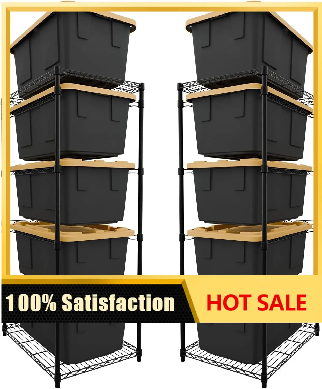 SafeRacks 5-Tier Steel Tote Rack for 27 Gallon Bins - Black, 2 Pack