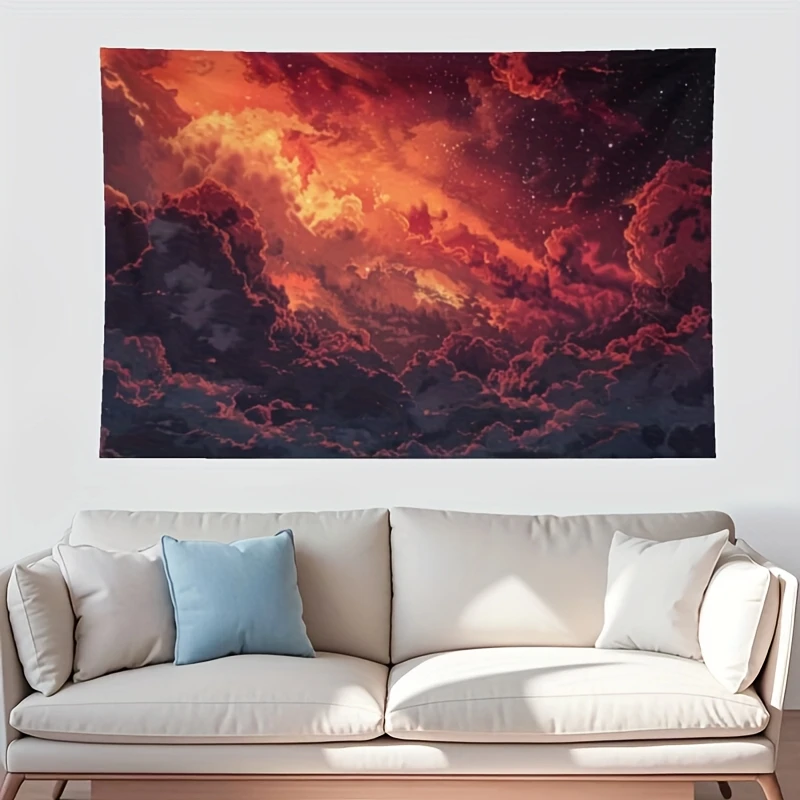 Tapiz de batalla de fantasía grande de 40x60 pulgadas, colgante de pared para juegos épico con cielo dramático, naranja/rojo/negro/púrpura/azul/, sin electroducción