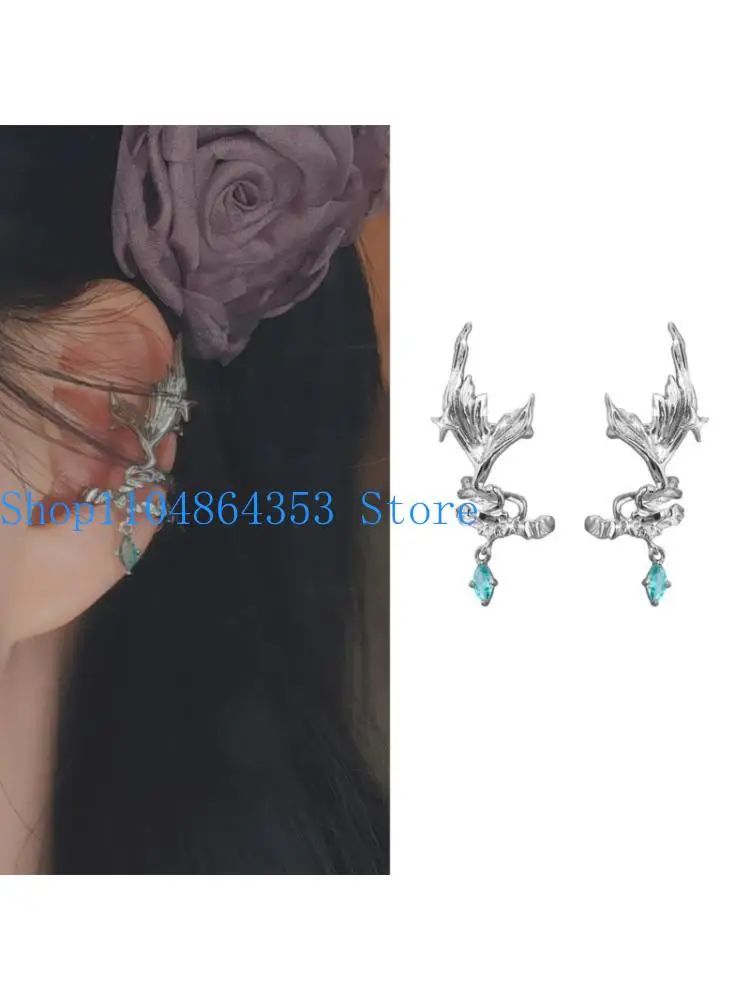 652F Artistic Mermaids Bone Ear Jewelry Copper Alloy Clip On Ear Accessory Unisex Design Fish Tail Ear Cuff Accessories
