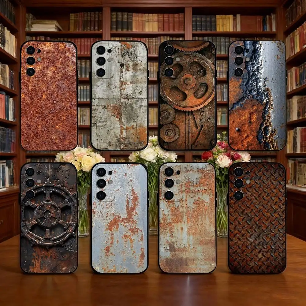 Retro Industrial Style Rusty Phone Case Black Silicone Soft For Samsung S25,S24,S21,S22,S23,S30,Ultra,S20,Plus,Fe,Lite
