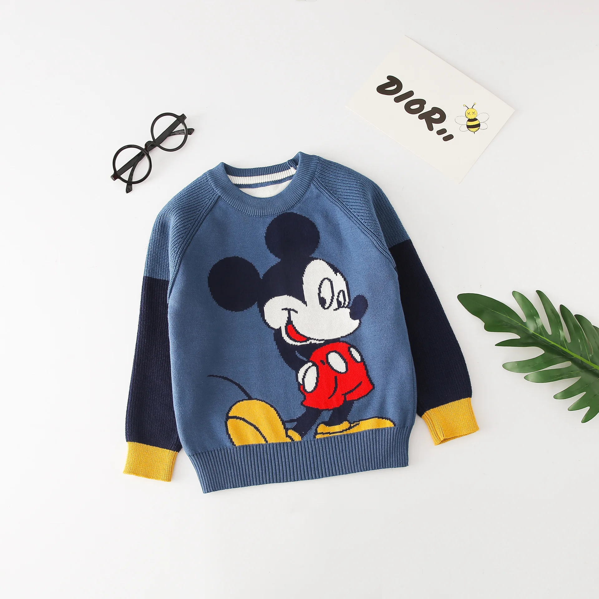 Cartoon Mickey Mouse Baby Boys Sweaters Autumn Winter Warm Cotton Knitted Pullover Children Clothes Kids Birthday Gift 1-6 Years