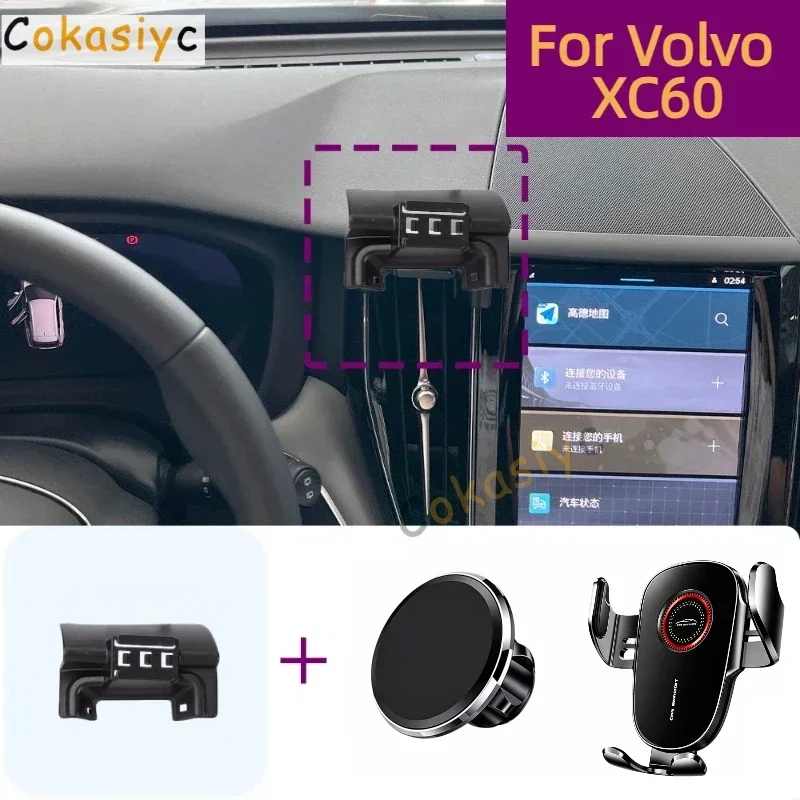 Suporte Magnético para Celular de Carro para Volvo XC60 2022 2023 2024, Suporte Magnético com Carregamento Sem Fio, Base de Suporte Personalizada