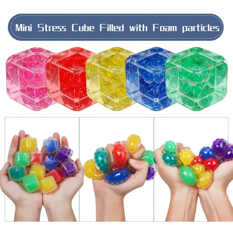 6/12個入り ミニストレスキューブ フォーム粒子入り、スクイーズストレスボール ストレス解消おもちゃ 子供・ティーン向け 鎮静おもちゃ