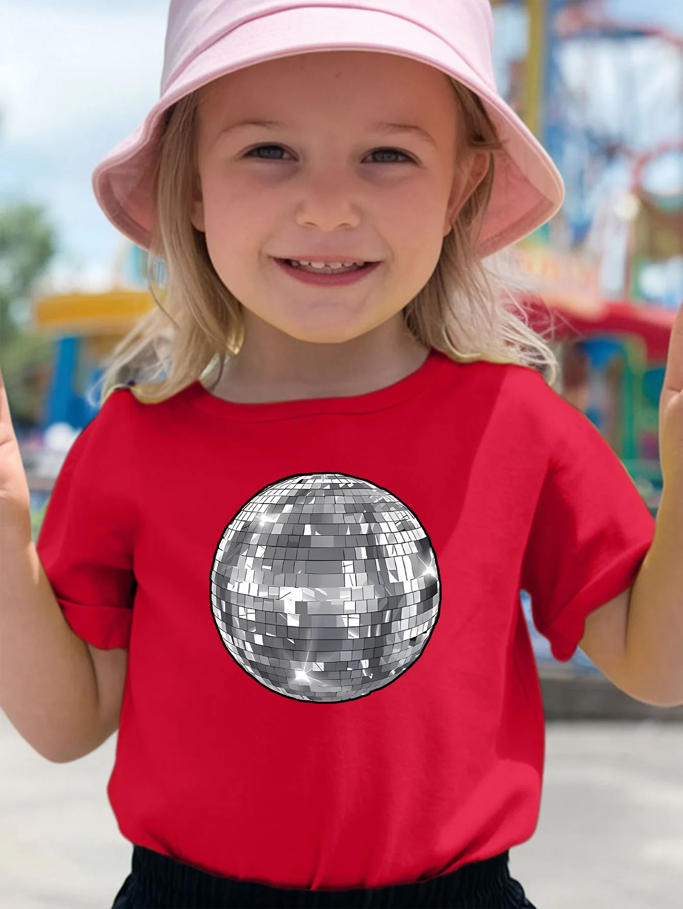 Shiny Silver Disco Ball Graphic Print Kids Tee Boys Girls Family Match Cotton Crew Neck Short Sleeve Soft Summer Casual Kid Wear