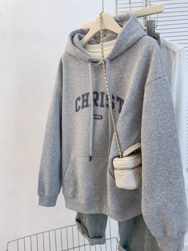 

Американский стильный худи для женщин, новинка 2025 года, ранняя осень, свободный крой, уютный, маленький размер, стройнящий, модный топ