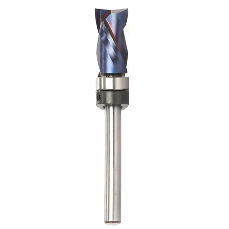 Bearing Ultra-Perfomance Compression Flush Trim Solid Carbide Blue Coating CNC Router Bits End mill 1/4\