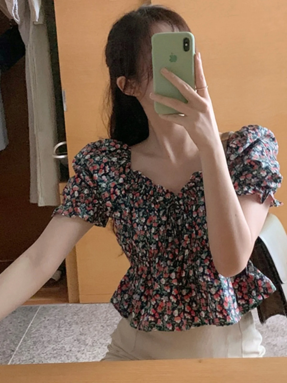 Csa de manga corta con estampado Floral de estilo fresco para mujer, Top con cinturón y cintura ceñida, csa de verano d...