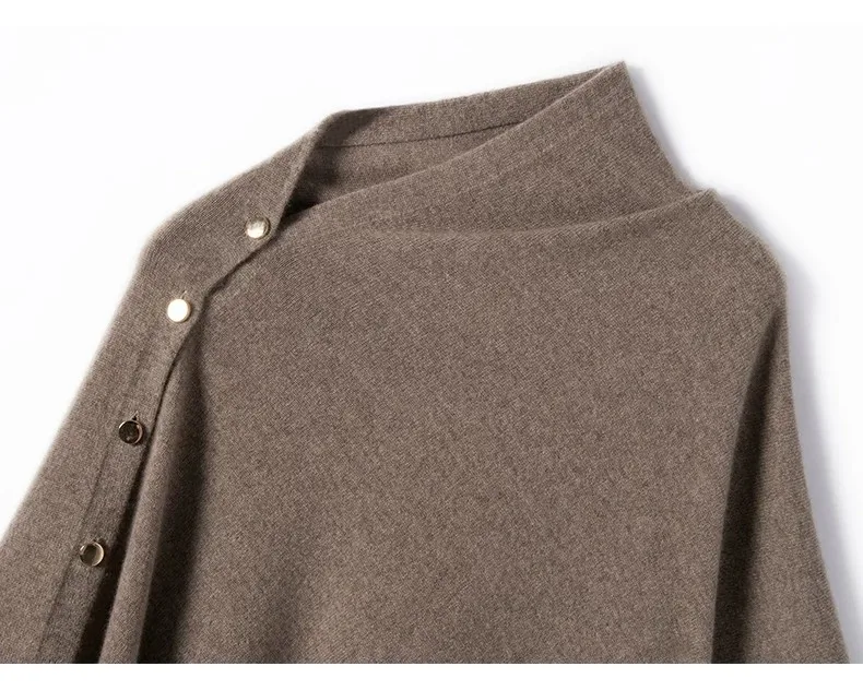 AOSSVIAO 2026 Neue Herbst-Winter-Kollektion Damen Reiner Kaschmir-Schal Einfarbig Warme Strick-Cape-Poncho mit Seitenknöpfen Oberbekleidung – Detail 17