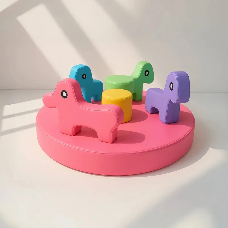 

Blue Pink White Soft Kids Round Carousel Indoor Playground Area Equipment