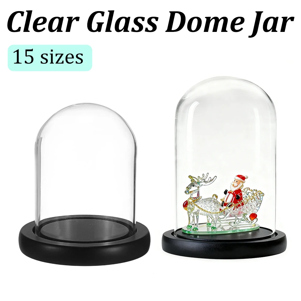 Transparent Glass Storage Box Dome Cloche Glass Countertop With Black Base Perfect for Home Office Tabletop and Christmas Decor