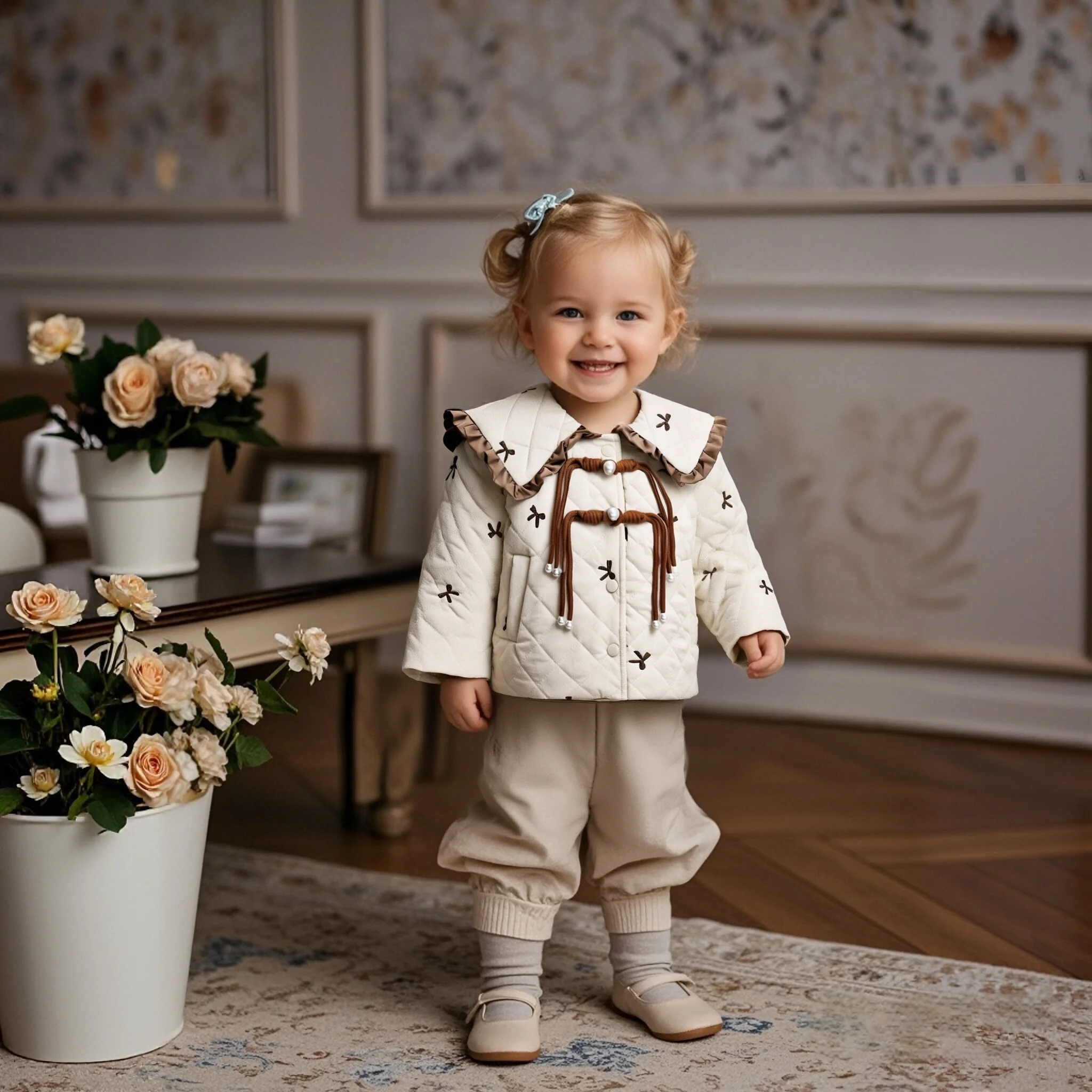 

Baby Girl Coat Winter Solid Color Bow Lapel Button Baby Girl Jacket Cute Fleece Lining Warm Girl's Top Baby Clothing