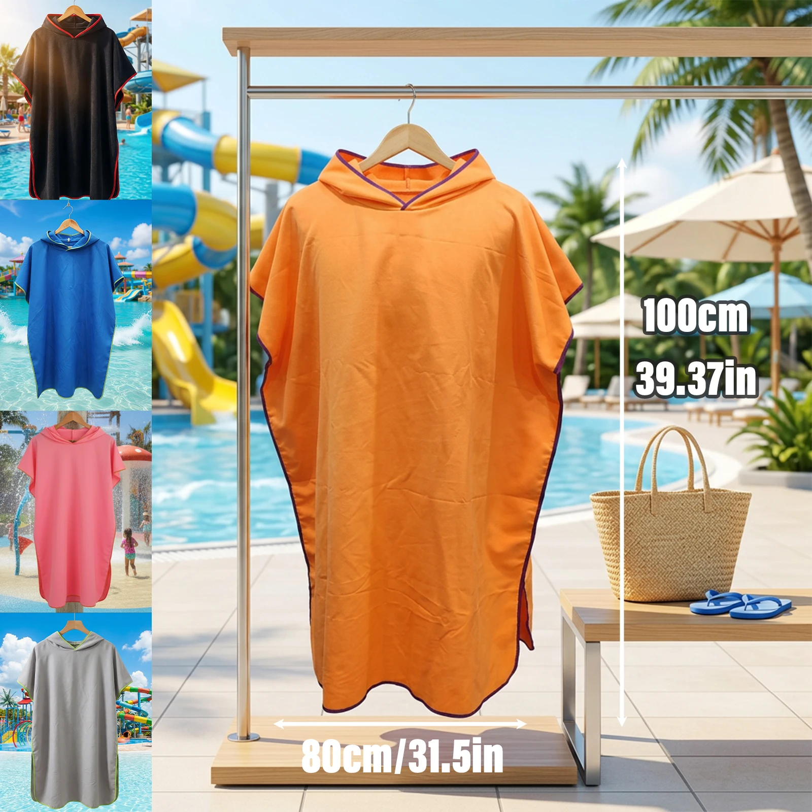 plus Size Quick-Dry Hooded Beach Towel Changing Cape High Absorbency Swim Surf Robe for Easy Carry And Quick Drying