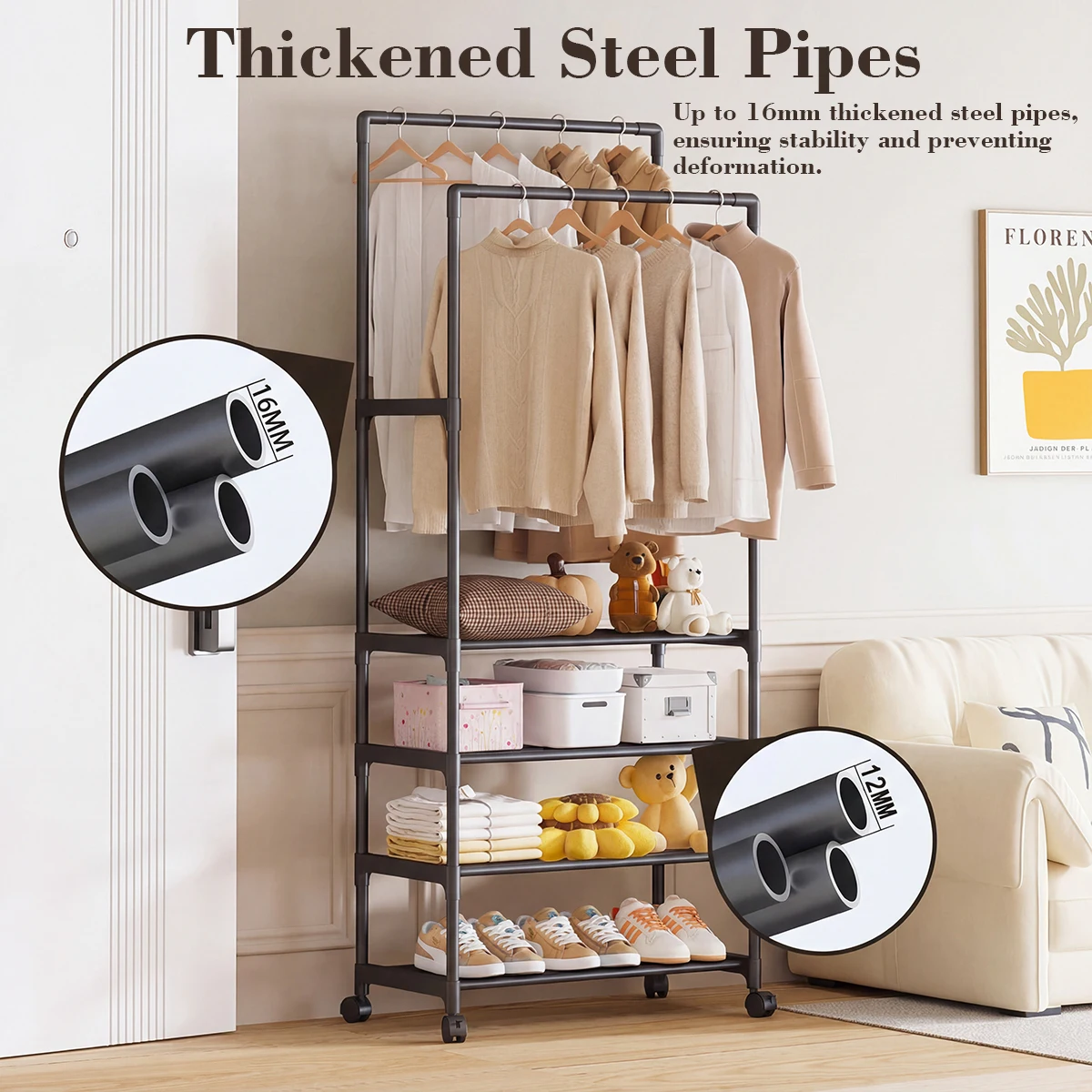 AliExpress NONE Metal Clothes Rack Double Rads Clothing Rail for Bedroom Portable Storage Shelf