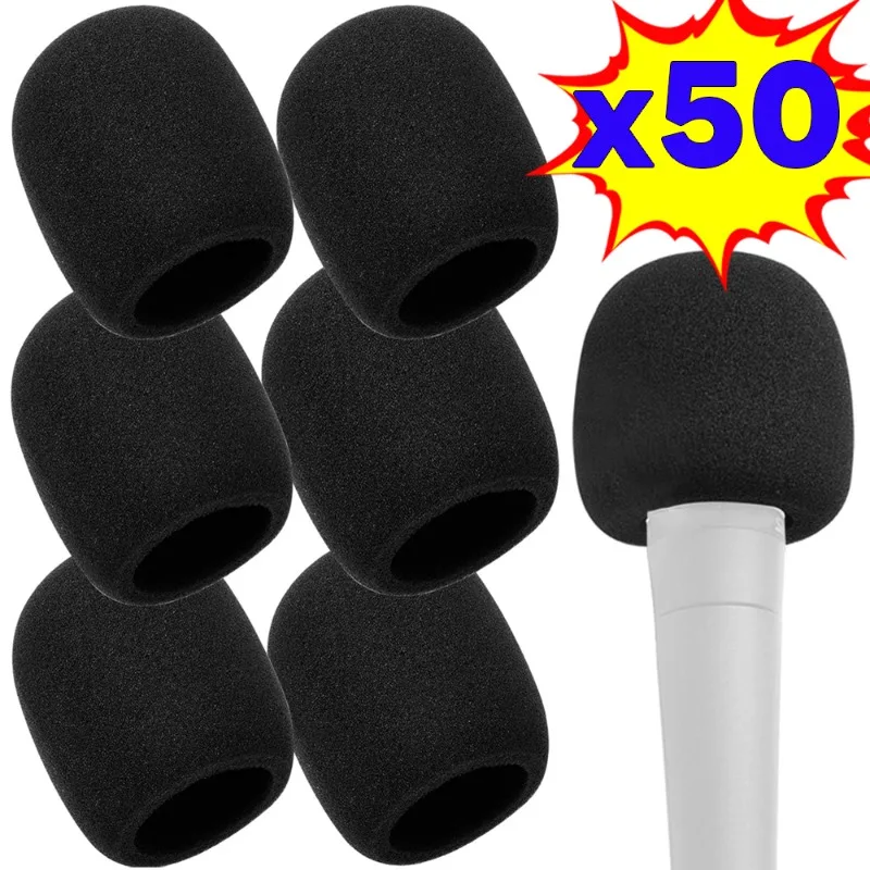 50/10Pcs Mini Microphone Windscreen Replacement Sponge Cover Headset Mic Foam Cover Protective Cap for Head Collar Meeting Mic