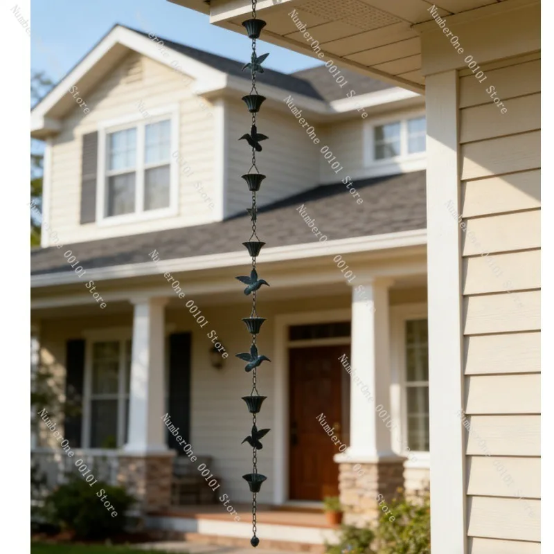 Metal Retro Rain Chain, Hummingbird Design Outdoor Gutter Downspout Decor, Garden Drainage Chain Hanger, Decorative Rainwater