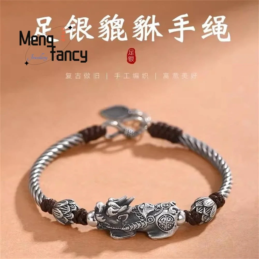 

S999 Sterling Silver Ruyi Wealth Pixiu Bracelet Vintage Ethnic Style Senior Sense Handmade Weaving Fashion Jewelry Holiday Gifts