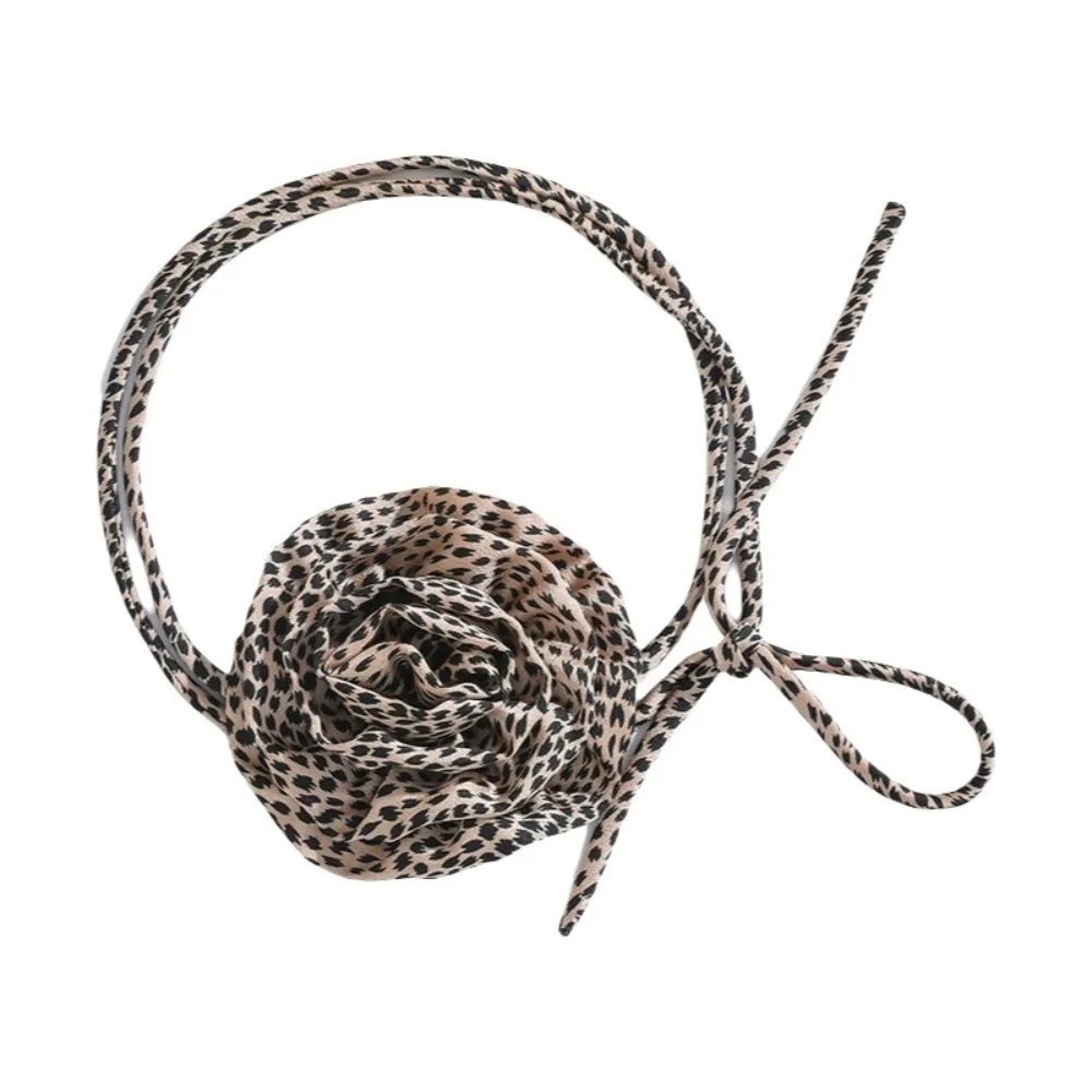 

Elegant Flower Clavicle Chain Korean Style Long Chiffon Necklace Fashion Accessories Wave Point Leopard Print Chocker Daily