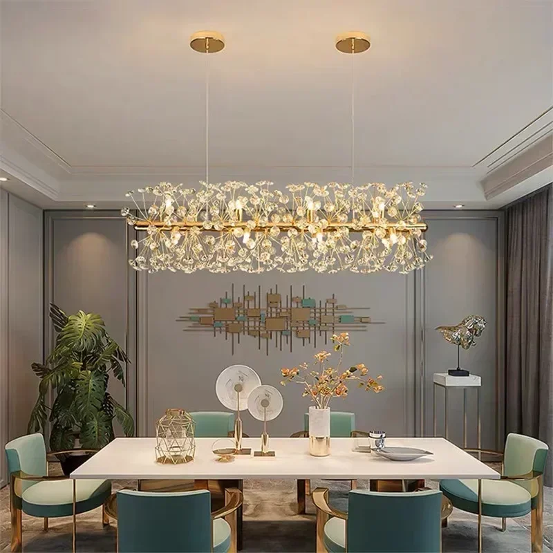 Sunflower long crystal chandelier living room bedroom hall loft indoor round light luxury luxury golden chandelier