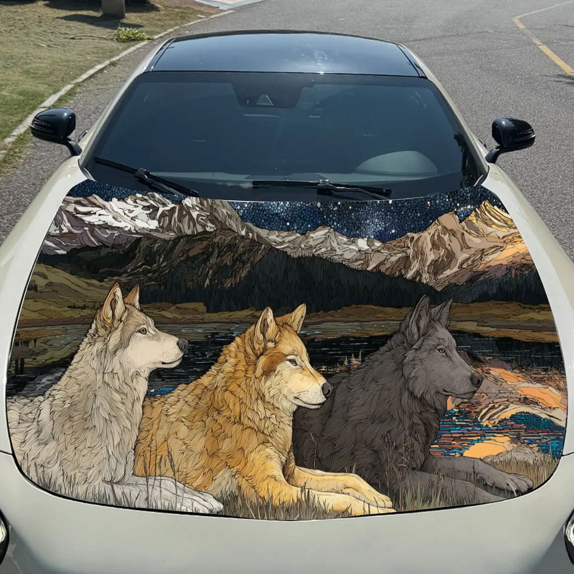 

Wolf Pack Wonder Car Hood Sticker PVC Self Waterproof Stick, Striking Auto Exterior Accessories Decor Protect Gift for Car Lover