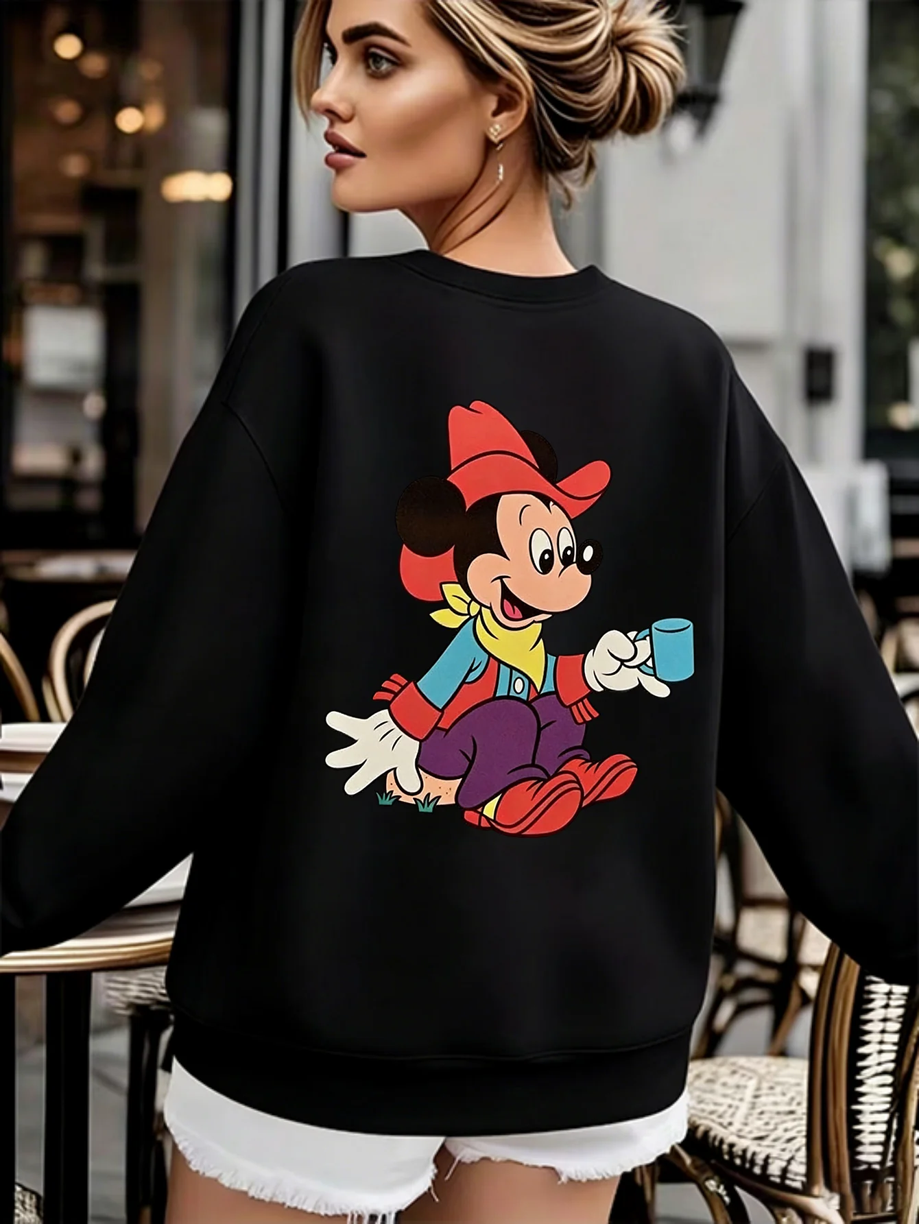 

Disney Women's Mickey Mouse Pattern Sweatshirt Spring and Autumn Fleece Sweatshirt Everyday Outdoors for Any Occasion